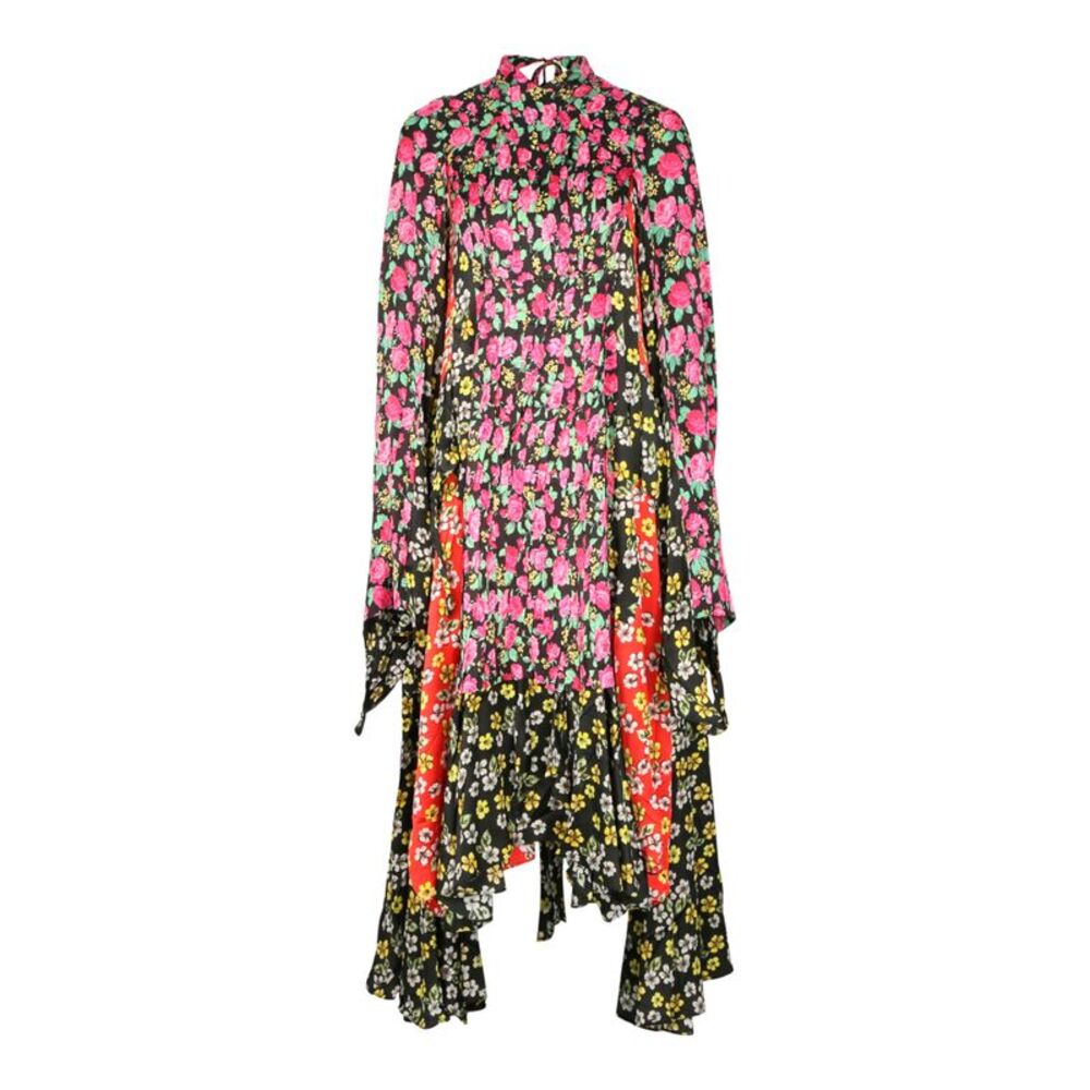Balenciaga Asymmetric Floral Print Dress Multi Womens